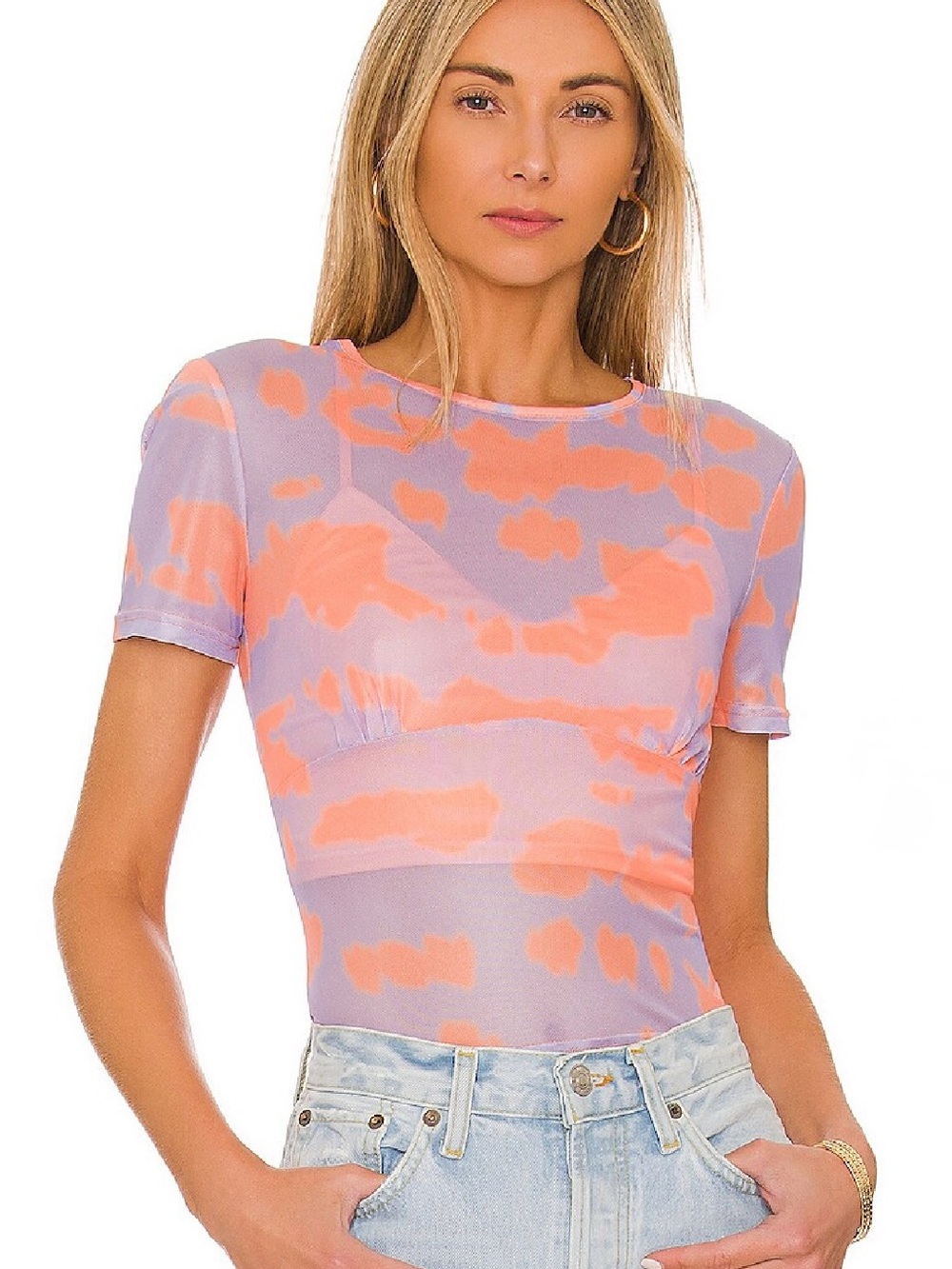 Women’s Lilac & Coral Short Sleeve Mesh Top
